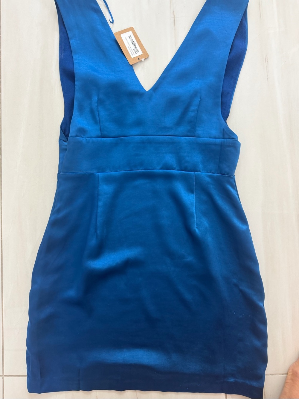 New Endless Rose Satin V-Neck Mini Dress in Blue medium